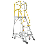 Heavy - Duty Aluminum Rolling Platform Ladder with 5 Steps 375lbs Capacity 50.80 x 28.40 x 89.70 inches - Fab Heavy Parts