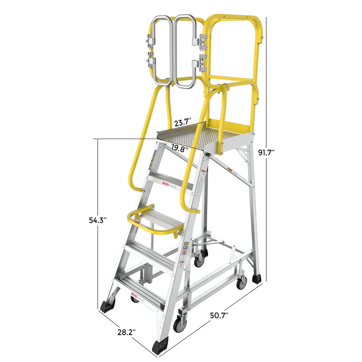 Heavy - Duty Aluminum Rolling Platform Ladder with 5 Steps 375lbs Capacity 50.80 x 28.40 x 89.70 inches - Fab Heavy Parts