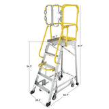 Heavy - Duty Aluminum Rolling Platform Ladder with 5 Steps 375lbs Capacity 50.80 x 28.40 x 89.70 inches - Fab Heavy Parts