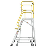 Heavy - Duty Aluminum Rolling Platform Ladder with 5 Steps 375lbs Capacity 50.80 x 28.40 x 89.70 inches - Fab Heavy Parts