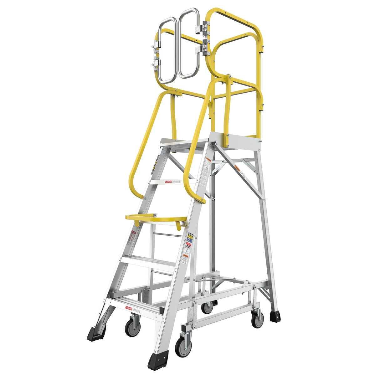 Heavy - Duty Aluminum Rolling Platform Ladder with 5 Steps 375lbs Capacity 50.80 x 28.40 x 89.70 inches - Fab Heavy Parts