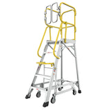Heavy - Duty Aluminum Rolling Platform Ladder with 5 Steps 375lbs Capacity 50.80 x 28.40 x 89.70 inches - Fab Heavy Parts