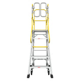 Heavy - Duty Aluminum Rolling Platform Ladder with 5 Steps 375lbs Capacity 50.80 x 28.40 x 89.70 inches - Fab Heavy Parts