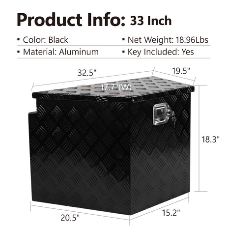 Heavy Duty Diamond Plate Aluminum Trailer Tongue Box with Seal Lock & Keys Black 32.5"x20.5"x18.3" - Fab Heavy Parts