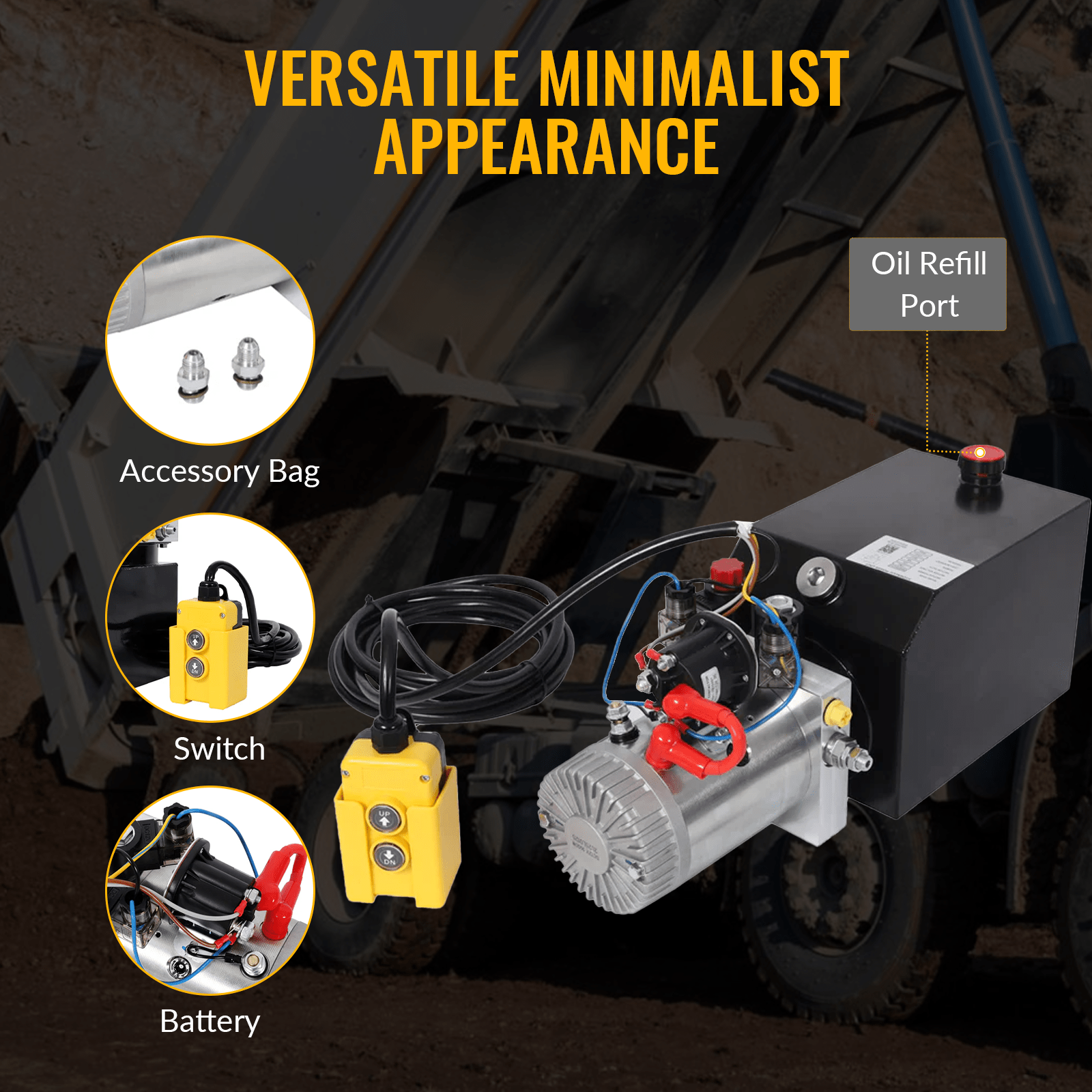 Heavy Duty Double Acting 12V DC Hydraulic Power Unit 6 Quart Steel Tank, Hydraulic Pump for Dump Trailers Aerial Platforms and Industrial Lifting Application with Remote Control - Fab Heavy Parts