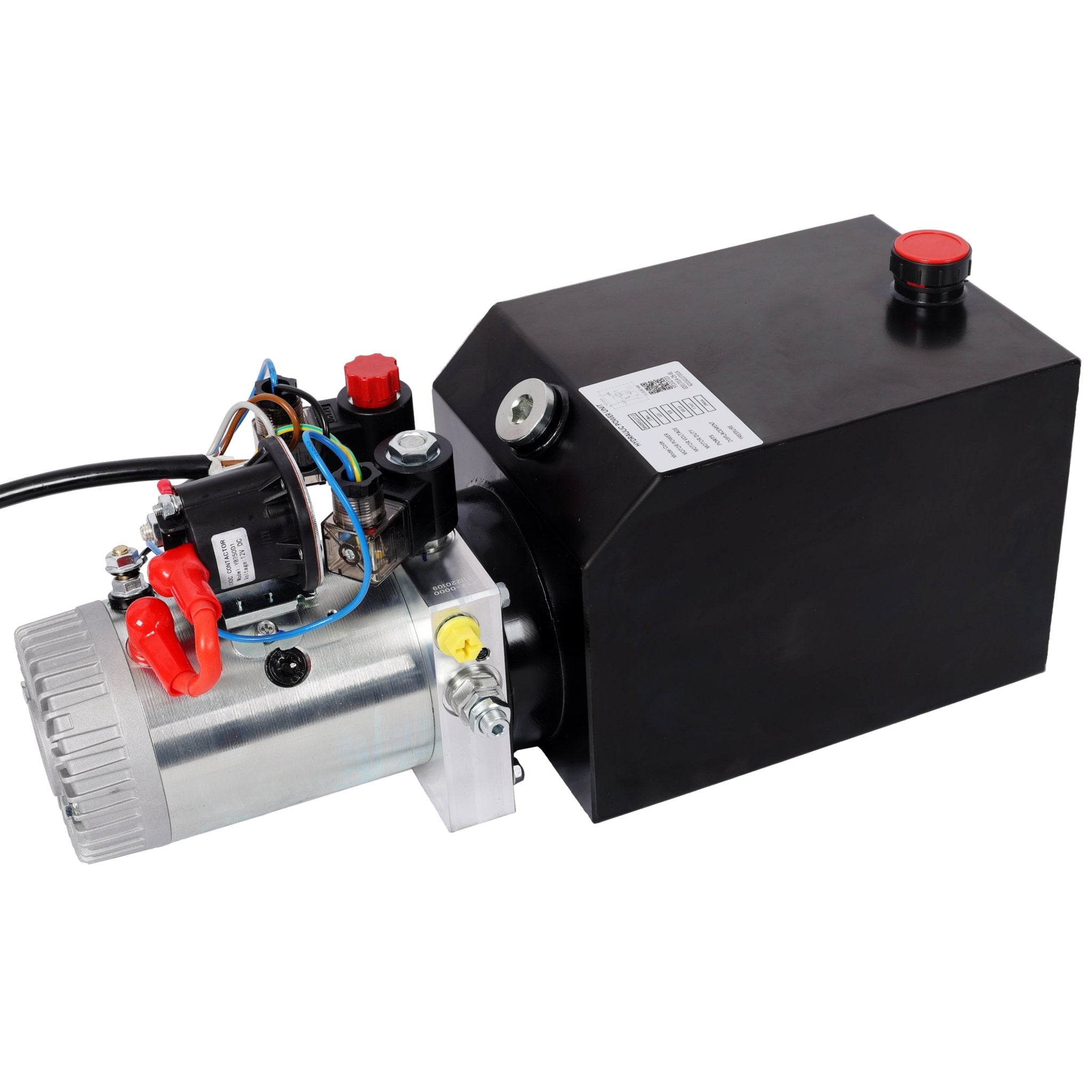 Heavy Duty Double Acting 12V DC Hydraulic Power Unit 6 Quart Steel Tank, Hydraulic Pump for Dump Trailers Aerial Platforms and Industrial Lifting Application with Remote Control - Fab Heavy Parts