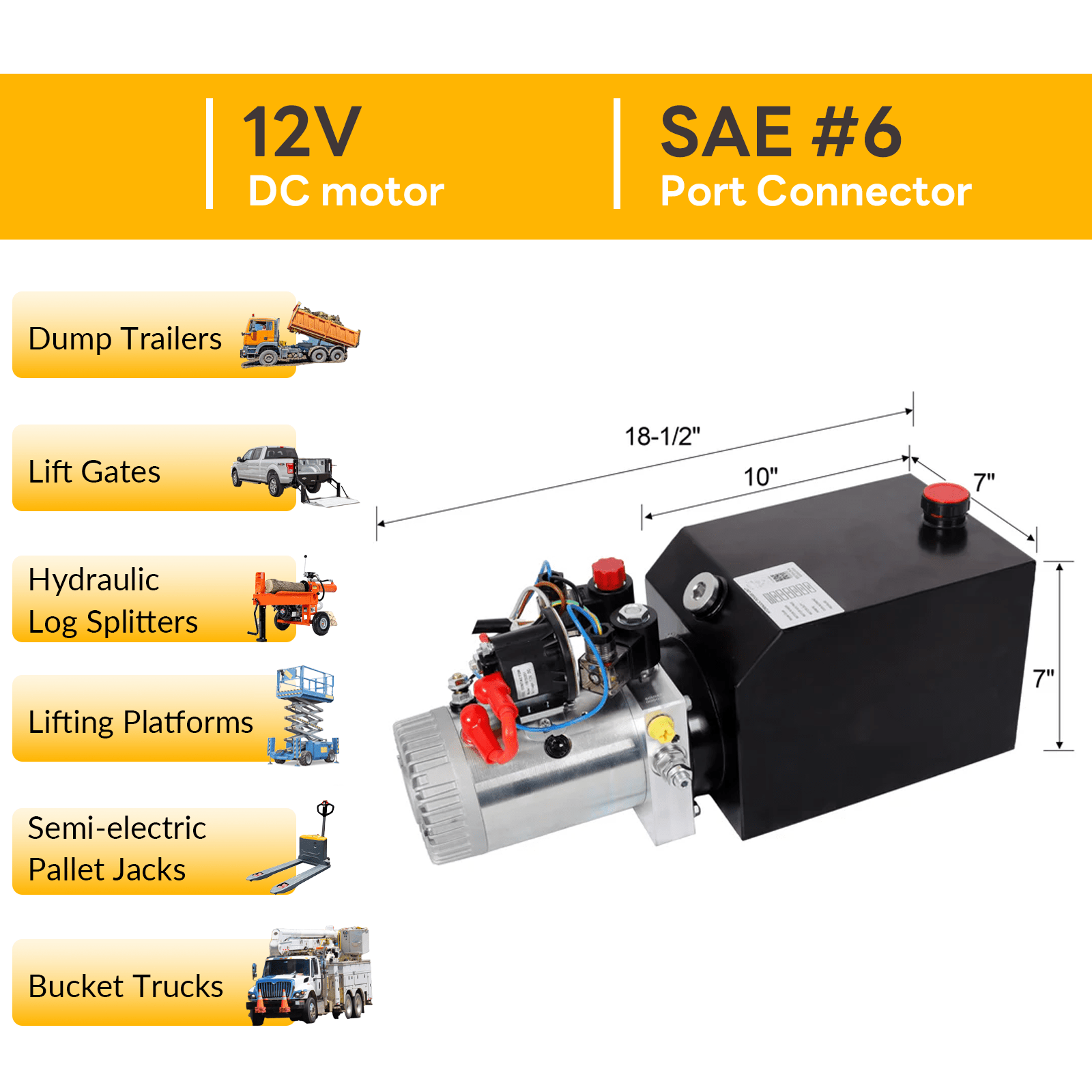 Heavy Duty Double Acting 12V DC Hydraulic Power Unit 6 Quart Steel Tank, Hydraulic Pump for Dump Trailers Aerial Platforms and Industrial Lifting Application with Remote Control - Fab Heavy Parts