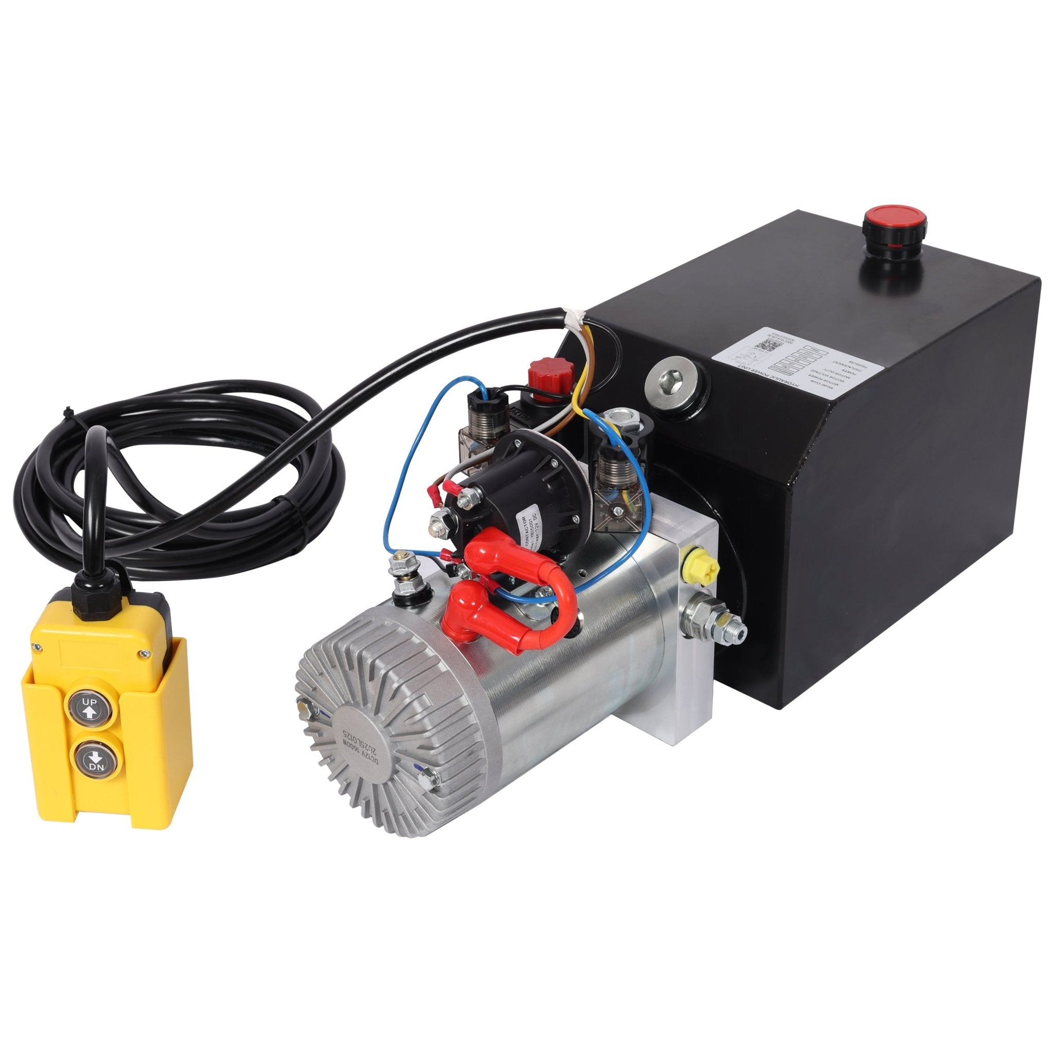 Heavy Duty Double Acting 12V DC Hydraulic Power Unit 6 Quart Steel Tank, Hydraulic Pump for Dump Trailers Aerial Platforms and Industrial Lifting Application with Remote Control - Fab Heavy Parts