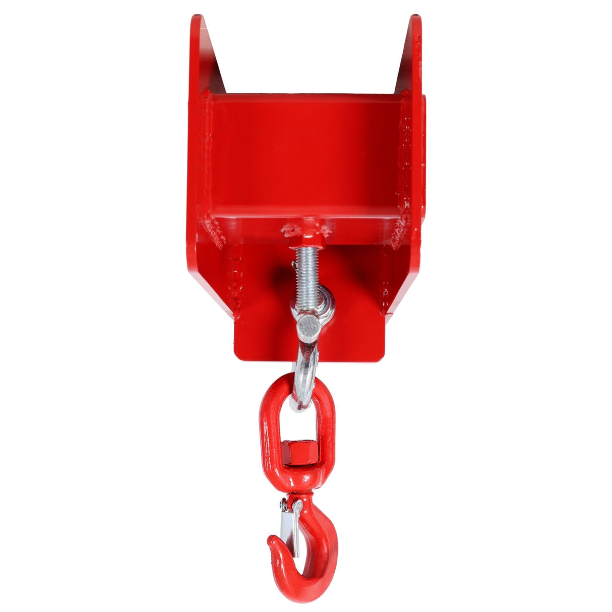 Heavy Duty Forklift Mobile Crane Attachment 4400 LBS Load Capacity Fork Lifting Hoist with Safety Hook & Dual Large T-Bolts - Red - Fab Heavy Parts