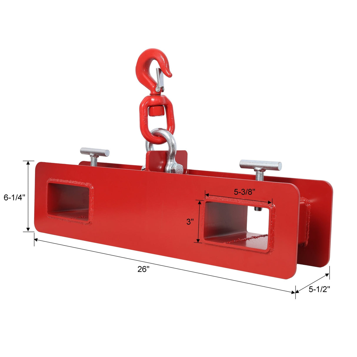 Heavy Duty Forklift Mobile Crane Attachment 4400 LBS Load Capacity Fork Lifting Hoist with Safety Hook & Dual Large T-Bolts - Red - Fab Heavy Parts