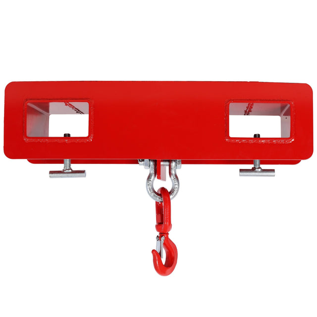Heavy Duty Forklift Mobile Crane Attachment 4400 LBS Load Capacity Fork Lifting Hoist with Safety Hook & Dual Large T-Bolts - Red - Fab Heavy Parts