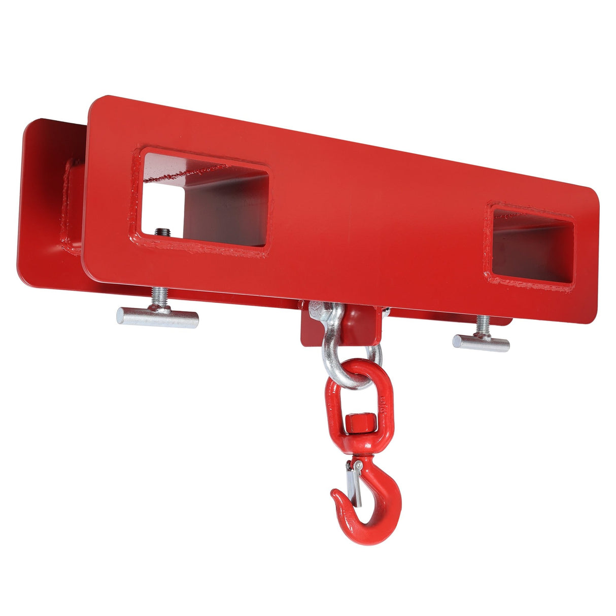Heavy Duty Forklift Mobile Crane Attachment 4400 LBS Load Capacity Fork Lifting Hoist with Safety Hook & Dual Large T-Bolts - Red - Fab Heavy Parts