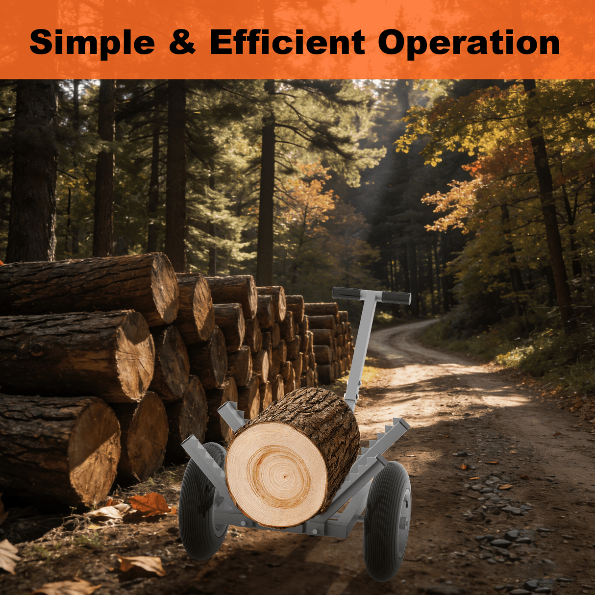 Heavy Duty Log Dolly with 16" Pneumatic Tires 460 lbs Capacity Fits Logs up to 20" Diameter Steel Frame Log Hauler with 7 ft Chain & Strap for Firewood & Forestry Transport - Fab Heavy Parts