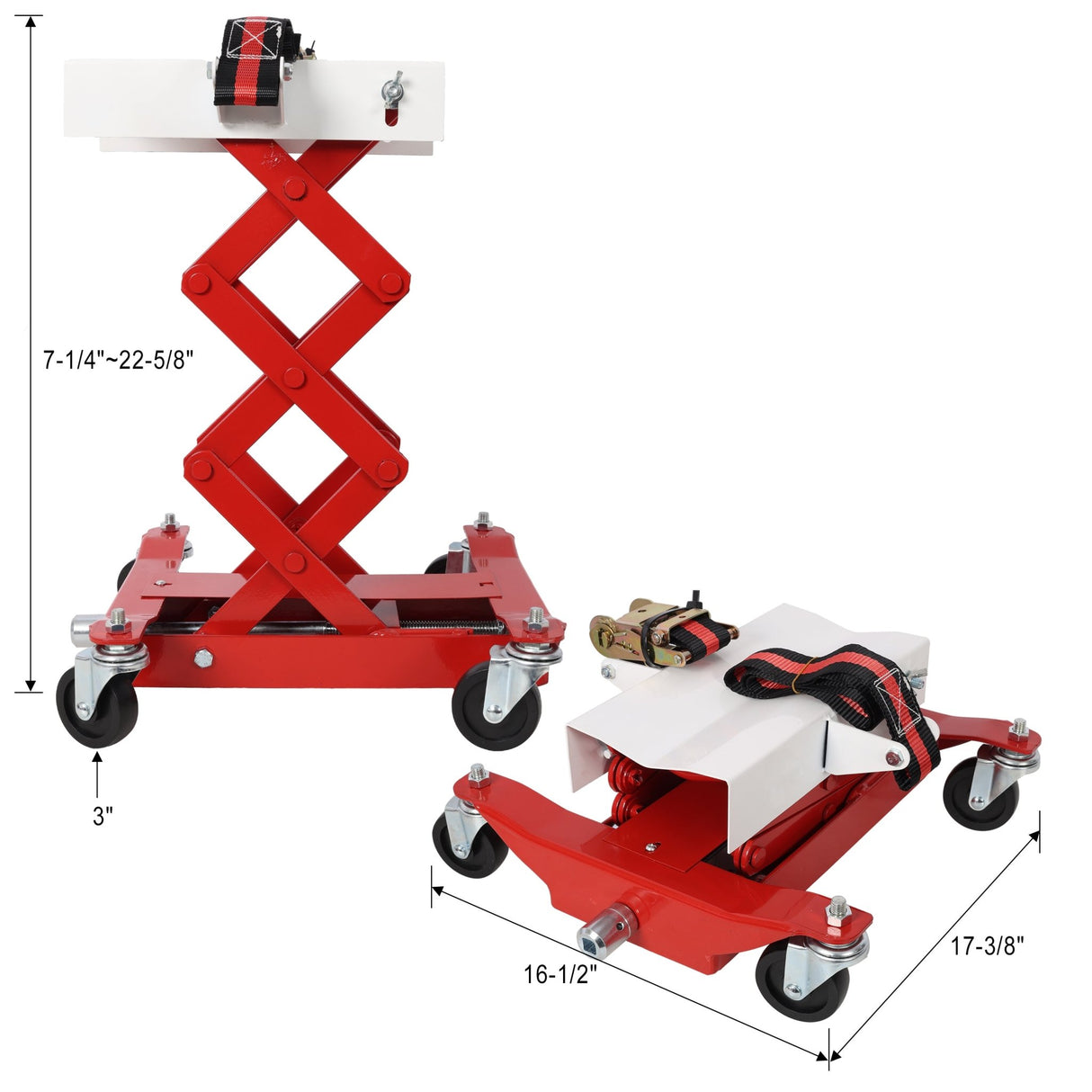 Heavy - Duty Low Lift Transmission Jack with Nylon Safety Strap Steel 450 Lbs Capacity - Fab Heavy Parts
