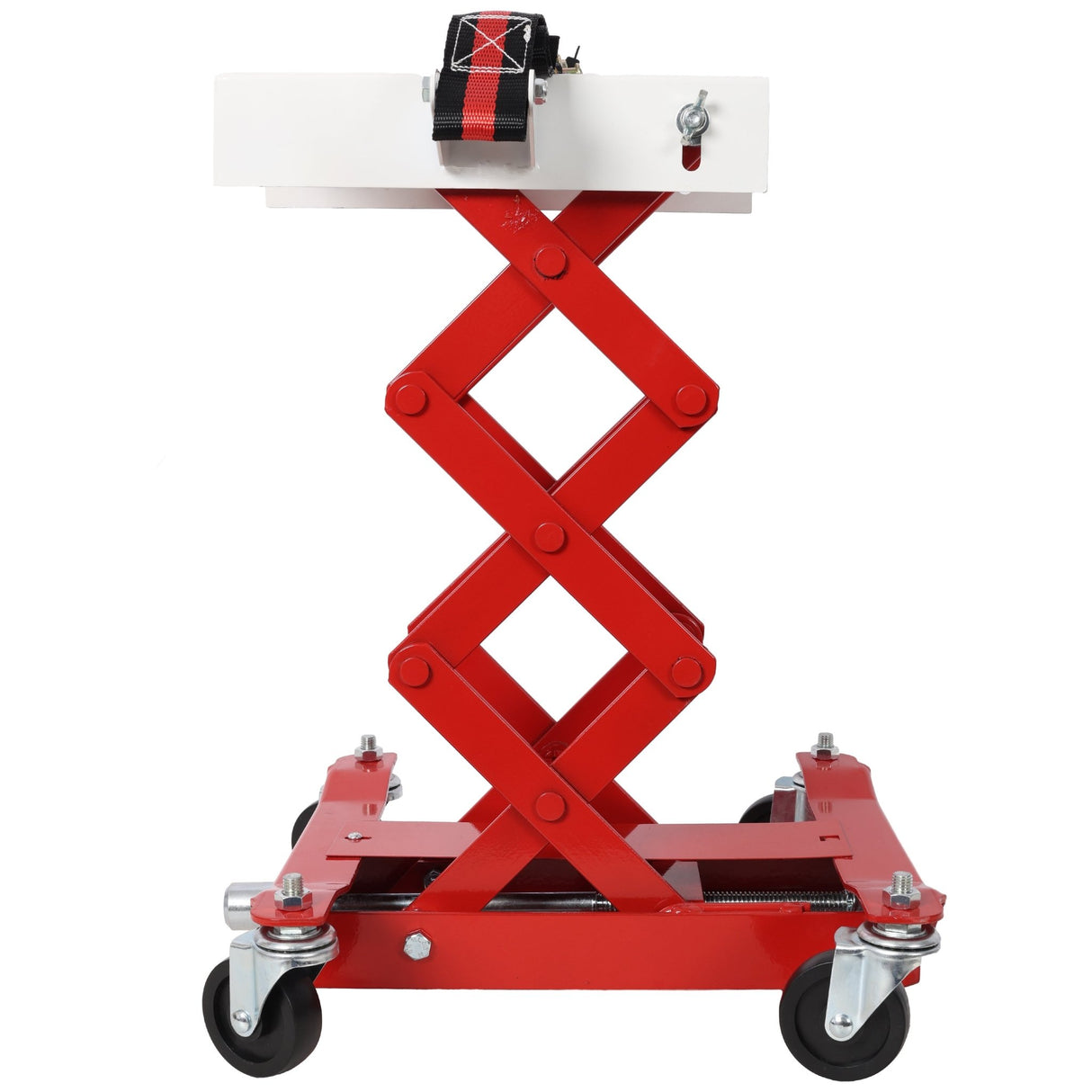 Heavy - Duty Low Lift Transmission Jack with Nylon Safety Strap Steel 450 Lbs Capacity - Fab Heavy Parts