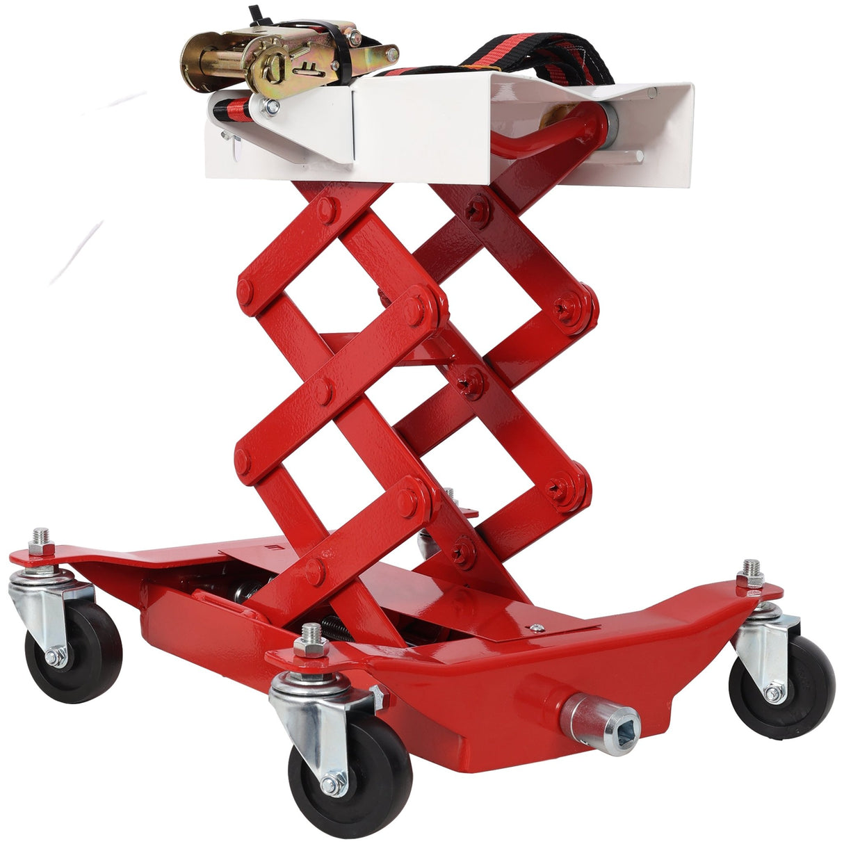 Heavy - Duty Low Lift Transmission Jack with Nylon Safety Strap Steel 450 Lbs Capacity - Fab Heavy Parts