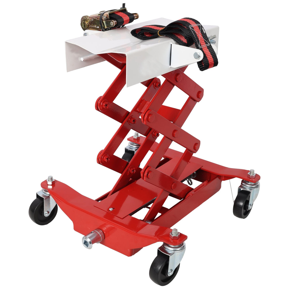 Heavy - Duty Low Lift Transmission Jack with Nylon Safety Strap Steel 450 Lbs Capacity - Fab Heavy Parts