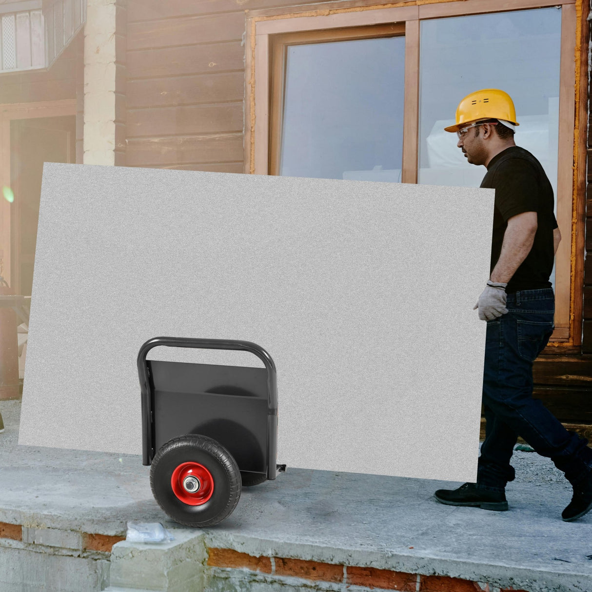 Heavy Duty Panel Dolly Slab Dolly 10" Solid Rubber Tires 1000 LBS All - Terrain Movement for Heavy Drywall Sheet & Door Material - Black - Fab Heavy Parts