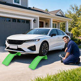Heavy Duty Solid Steel Car Ramp 8000 LBS Capacity Auto Service Ramps Pack of 2 Vehicle Ramps for Truck, SUV, Car Maintenance & Oil Change - Green - Fab Heavy Parts