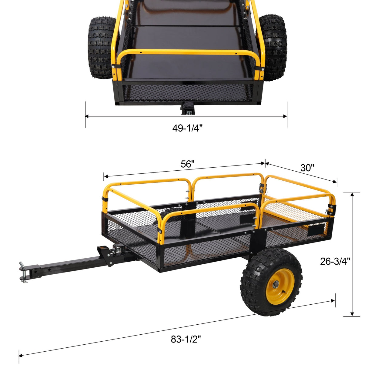 Heavy - Duty Tow - Behind Dump Cart 1000 lbs Load Capacity for ATV UTV Lawn Mower Tractor Yard Garden Farm Hauling - Yellow - Fab Heavy Parts