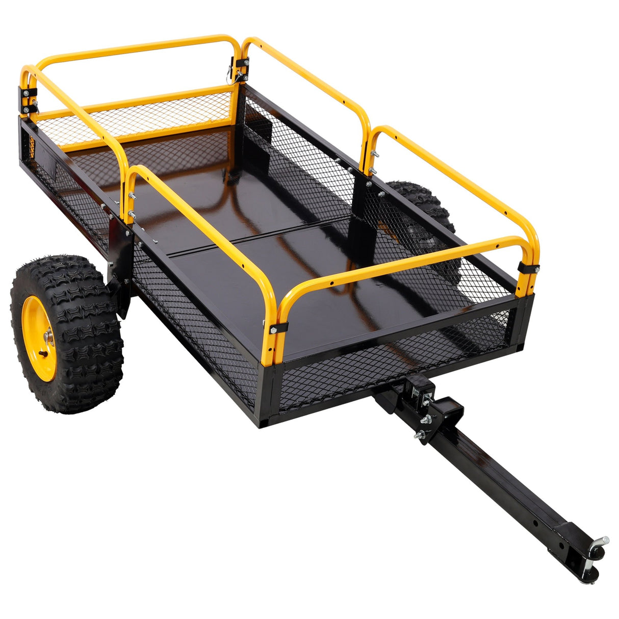 Heavy - Duty Tow - Behind Dump Cart 1000 lbs Load Capacity for ATV UTV Lawn Mower Tractor Yard Garden Farm Hauling - Yellow - Fab Heavy Parts