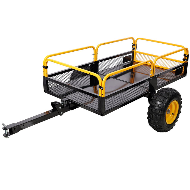 Heavy - Duty Tow - Behind Dump Cart 1000 lbs Load Capacity for ATV UTV Lawn Mower Tractor Yard Garden Farm Hauling - Yellow - Fab Heavy Parts