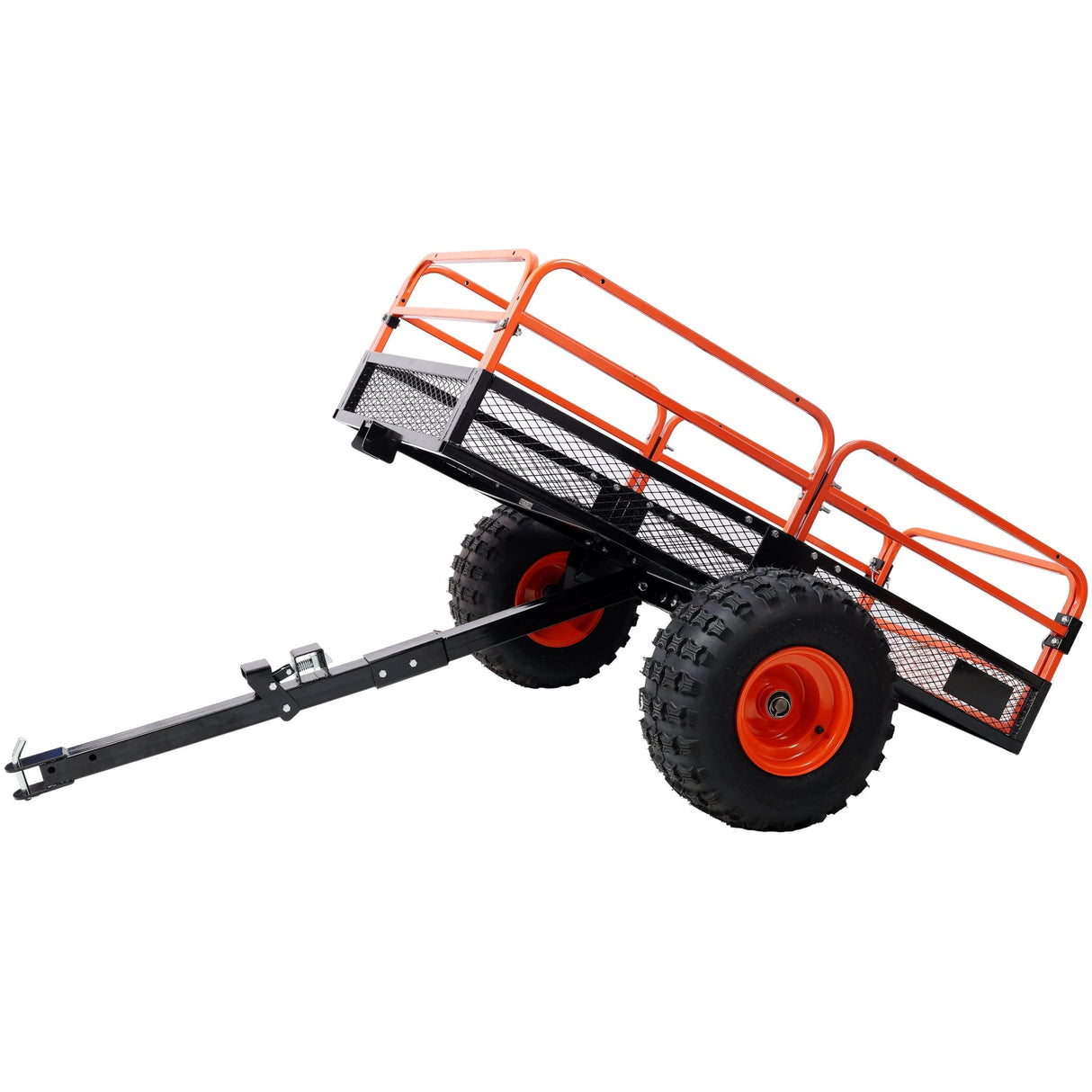 Heavy - Duty Tow - Behind Dump Cart 1500 lbs Load Capacity for ATV UTV Lawn Mower Tractor Yard Garden Farm Hauling - Orange - Fab Heavy Parts