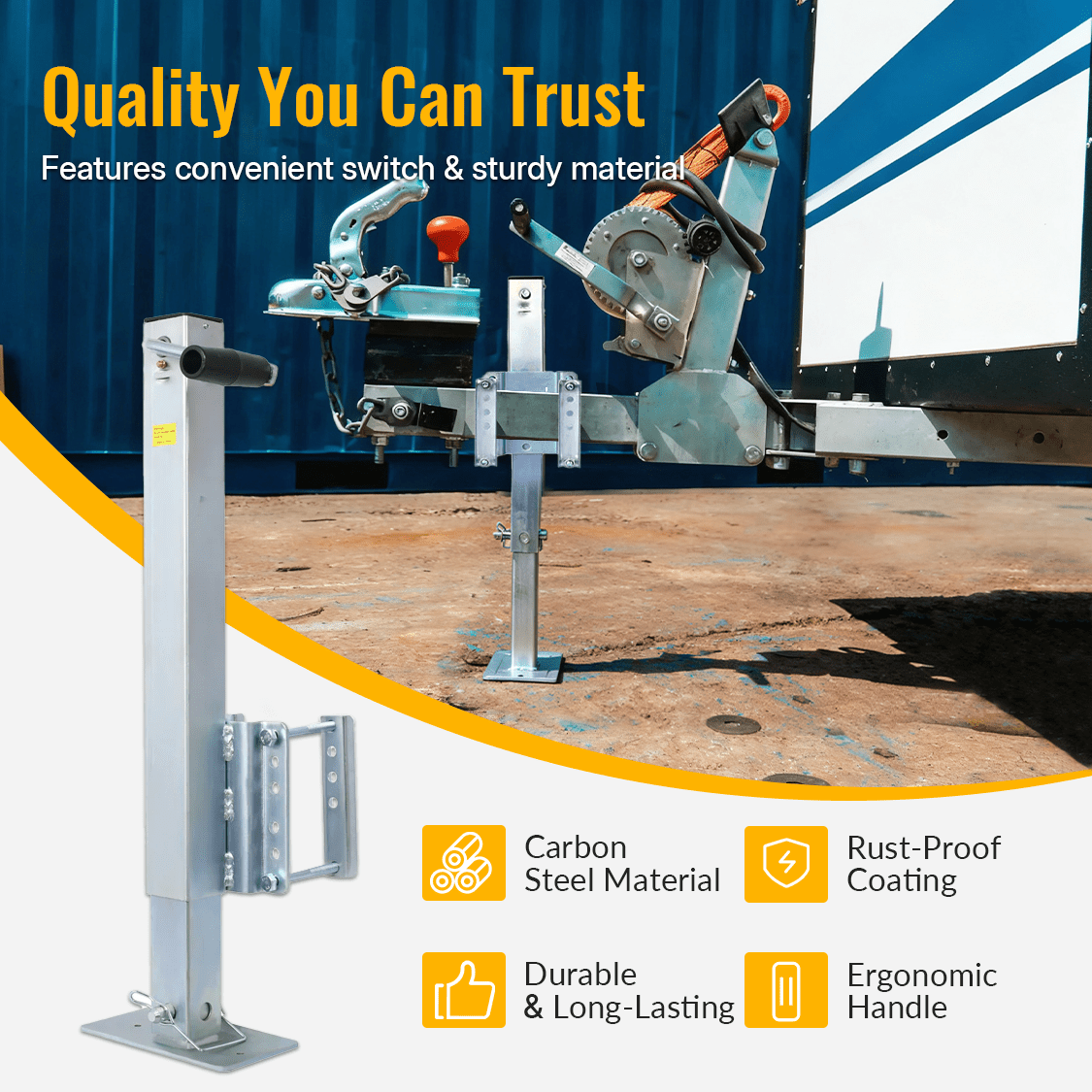 Heavy Duty Trailer Jack Fixed Mount w/ Drop Leg 28.6 in. Lift Max Load 2,500 Lbs - Fab Heavy Parts