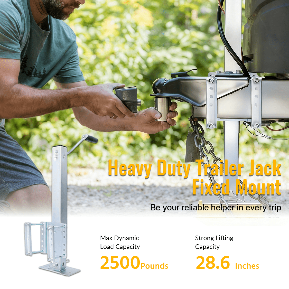 Heavy Duty Trailer Jack Fixed Mount w/ Drop Leg 28.6 in. Lift Max Load 2,500 Lbs - Fab Heavy Parts