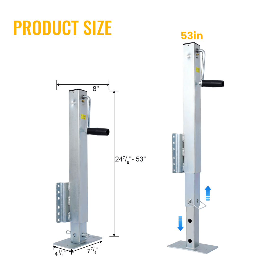 Heavy Duty Trailer Jack Fixed Mount w/ Drop Leg 28.6 in. Lift Max Load 2,500 Lbs - Fab Heavy Parts