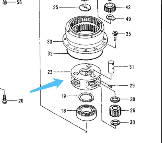 Hitachi Second Carrier Swing Device P/N 1015928 With Gear for Excavator EX200 - 2 EX200K - 2 EX200 - 3 EX200K - 3 RX2000 - 2 - Fab Heavy Parts