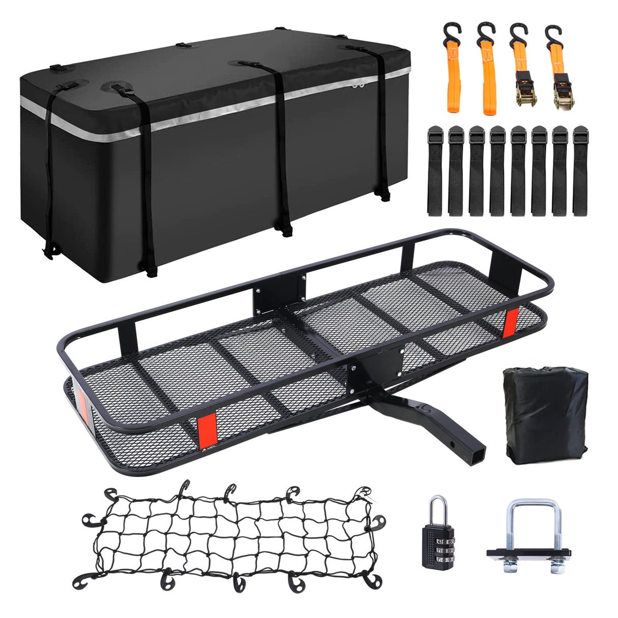 Hitch Mount Cargo Carrier Basket 60" X 21" X 6" with Waterproof Cargo Bag 56" X 20" X 20" 500 Lbs Capacity - Fab Heavy Parts