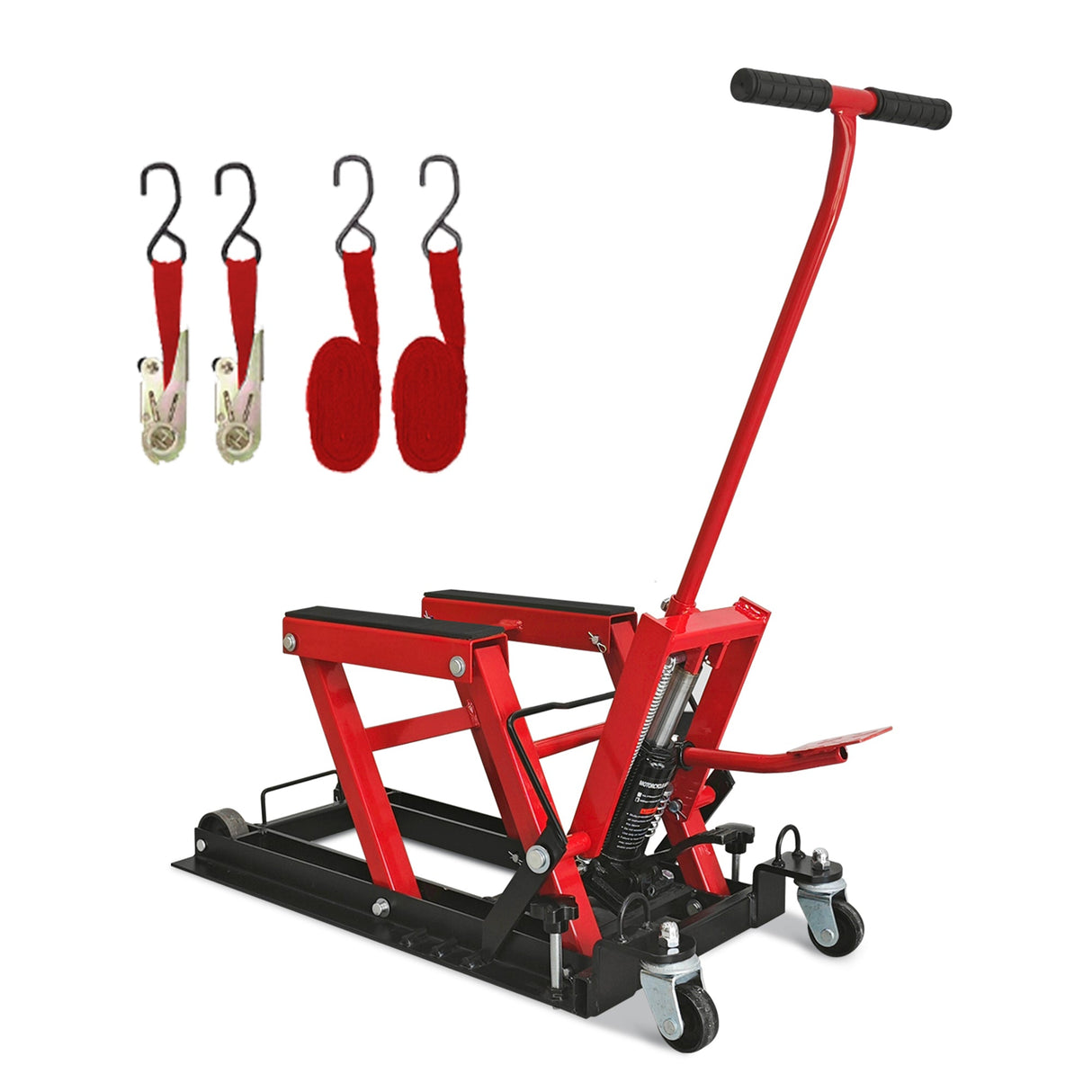 Hydraulic Motorcycle Lift Jack 1500 LBS Capacity Portable with 4 Casters Hydraulic Foot - Operated Hoist Stand - Fab Heavy Parts