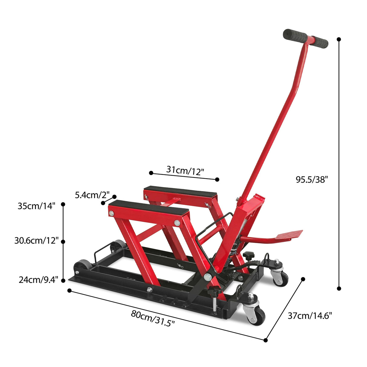 Hydraulic Motorcycle Lift Jack 1500 LBS Capacity Portable with 4 Casters Hydraulic Foot - Operated Hoist Stand - Fab Heavy Parts