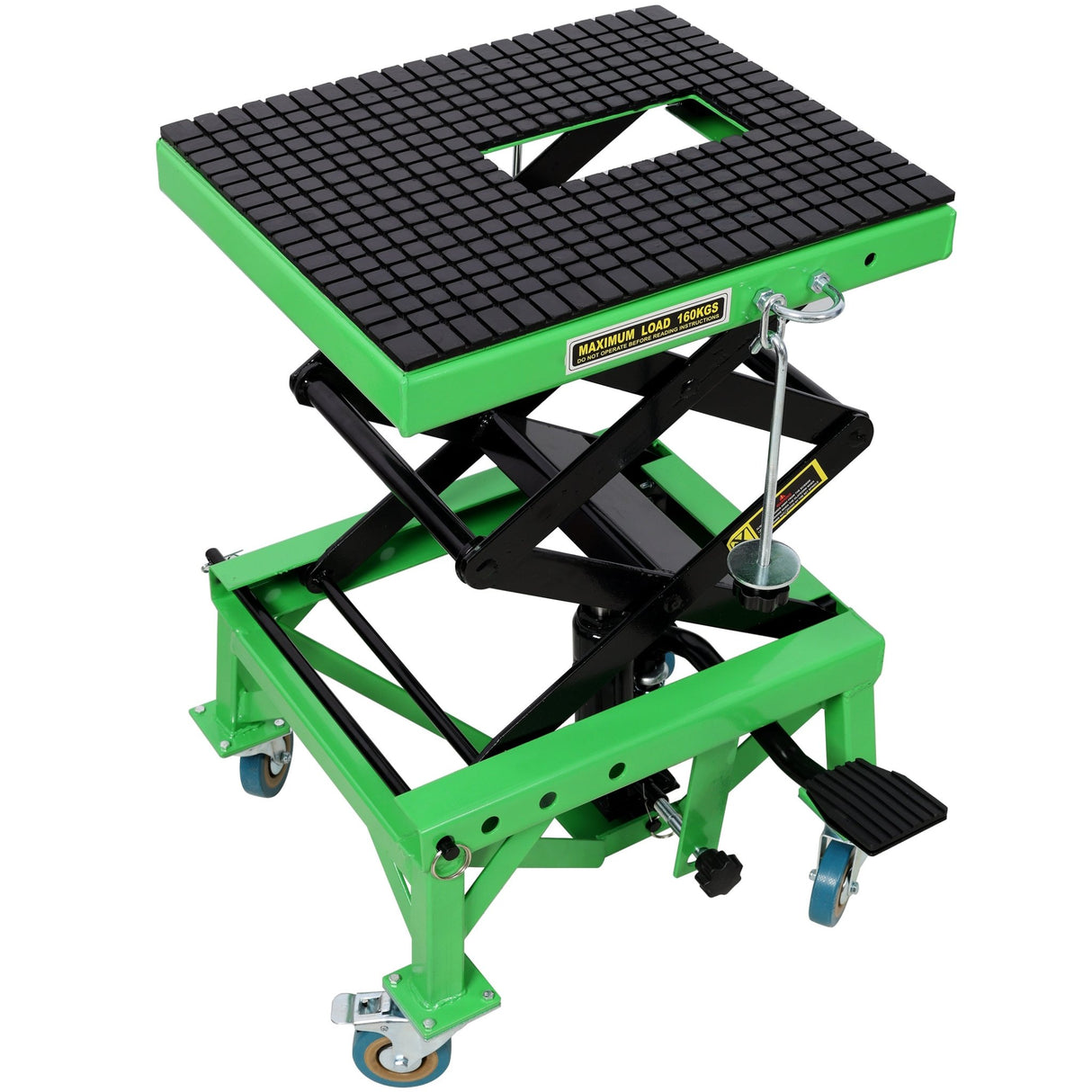 Hydraulic Motorcycle Scissor Jack Lift with Foot Step and Wheels Steel 350 lbs Capacity - Fab Heavy Parts