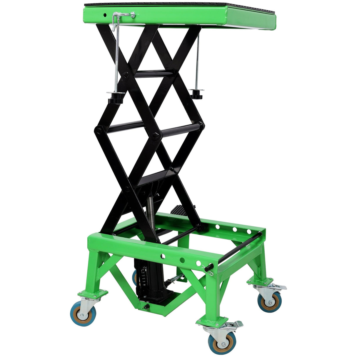 Hydraulic Motorcycle Scissor Jack Lift with Foot Step and Wheels Steel 350 lbs Capacity - Fab Heavy Parts