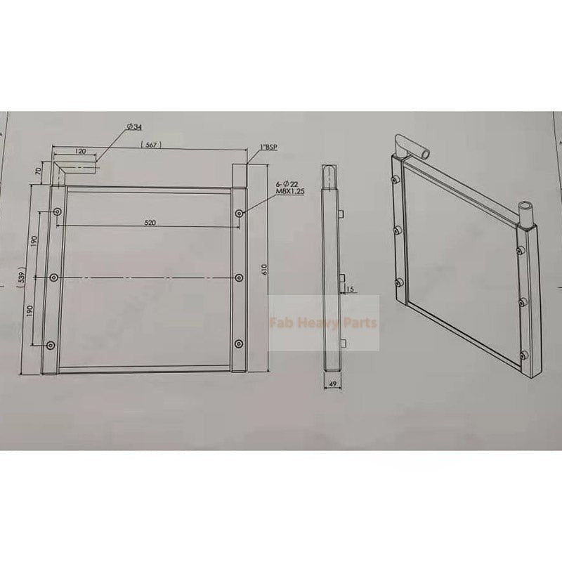 Hydraulic Oil Cooler 4340759 for Hitachi Excavator EX75UR EX75UR - 3 EX75URLC - 3 - Fab Heavy Parts