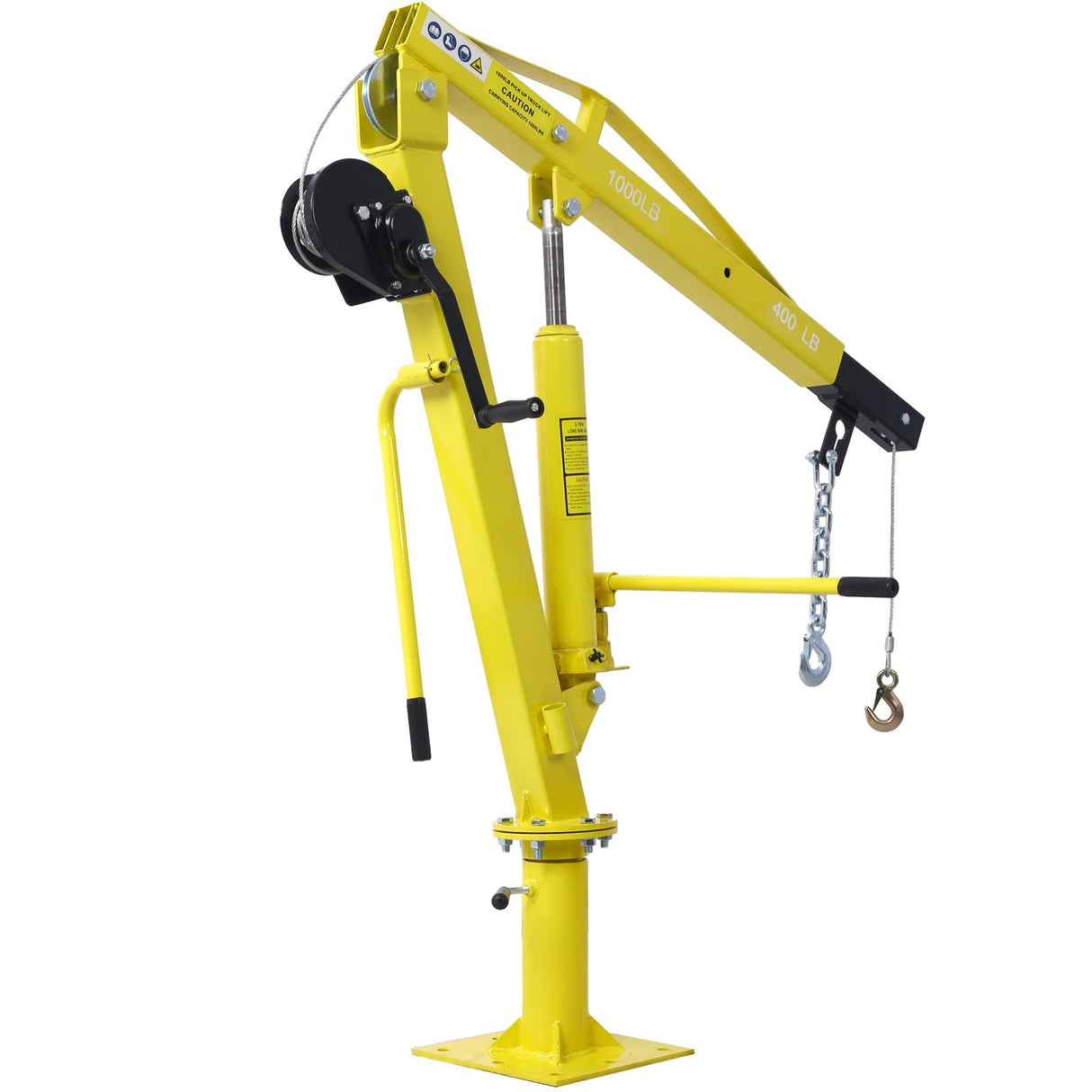 Hydraulic Pickup Truck Crane with Hand Winch Bed Hoist Jib 1000 - Lb. Capacity Yellow - Fab Heavy Parts