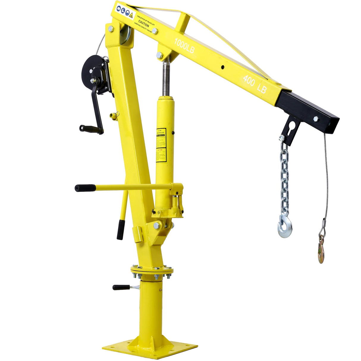 Hydraulic Pickup Truck Crane with Hand Winch Bed Hoist Jib 1000 - Lb. Capacity Yellow - Fab Heavy Parts