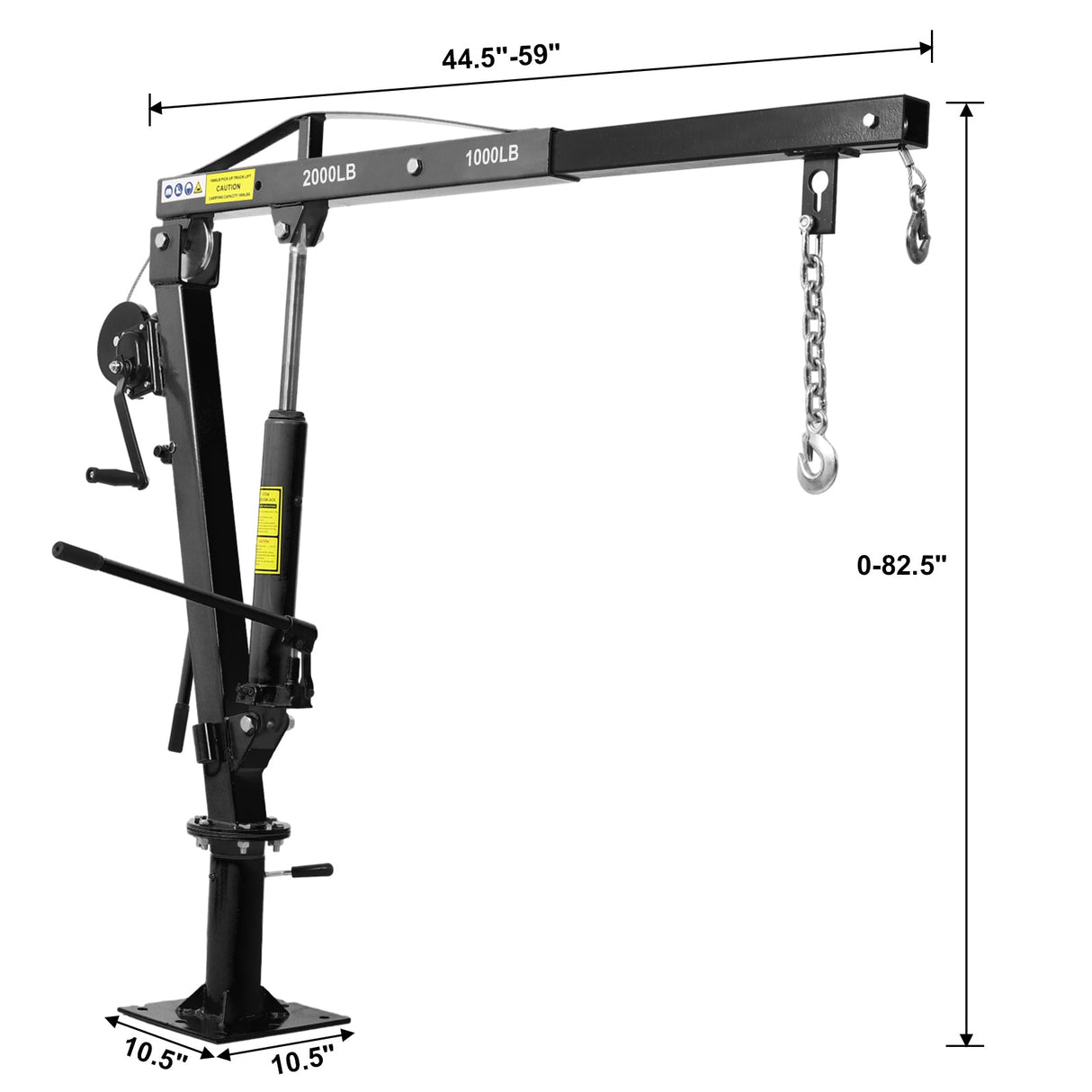 Hydraulic Pickup Truck Crane with Hand Winch Bed Hoist Jib 2000 - Lb. Capacity Black - Fab Heavy Parts
