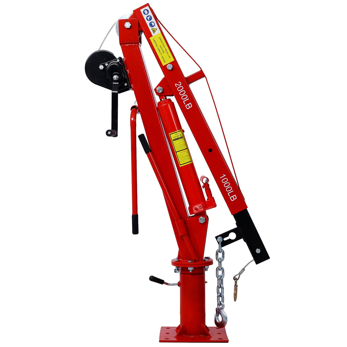 Hydraulic Pickup Truck Crane with Hand Winch Bed Hoist Jib 2000 - Lb. Capacity Red - Fab Heavy Parts
