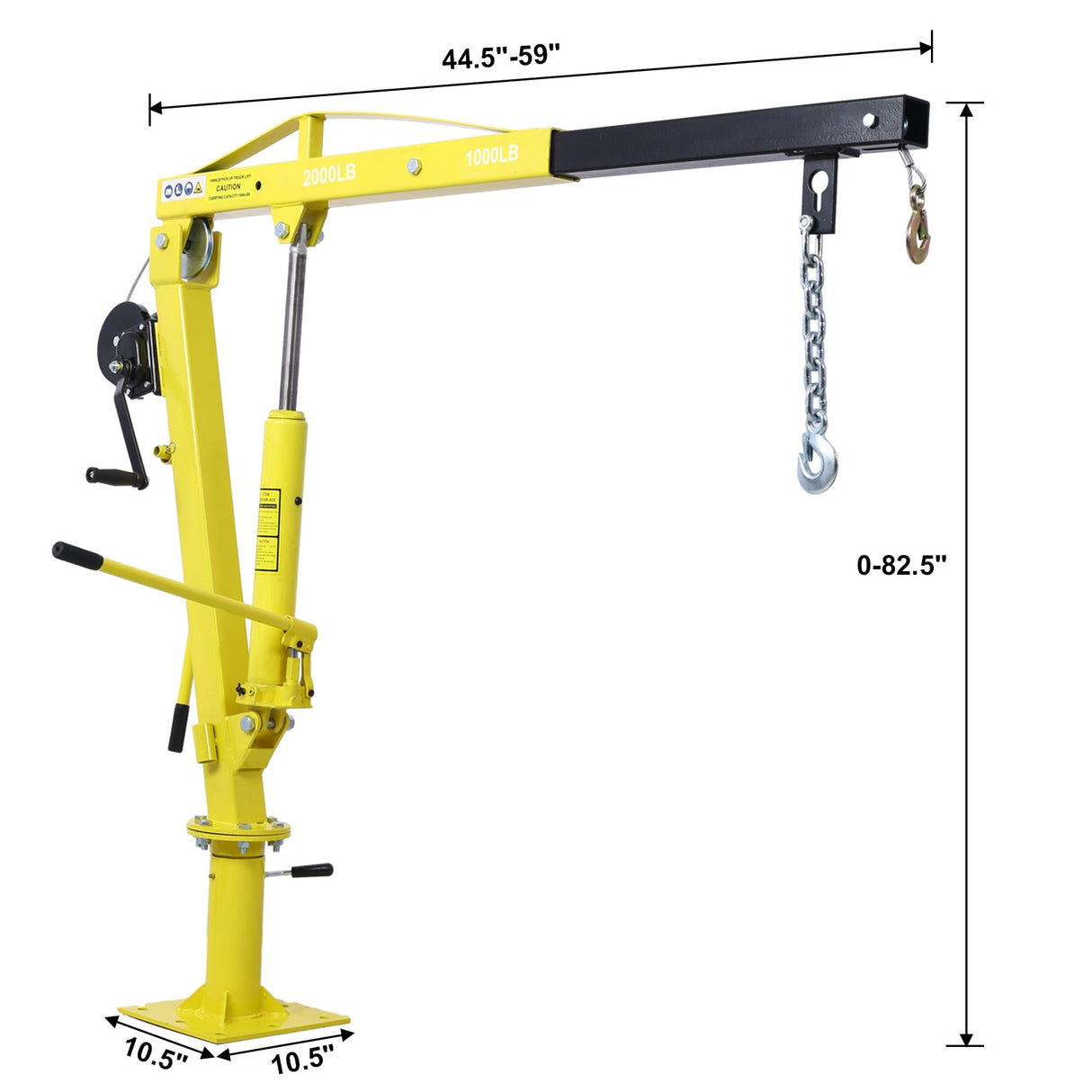 Hydraulic Pickup Truck Crane with Hand Winch Bed Hoist Jib 2000 - Lb. Capacity Yellow - Fab Heavy Parts
