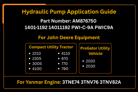 Hydraulic Pump AM876750 for Yanmar Engine 3TNE74 3TNV76 Fits for John Deere Tractor 2210 2305 3005 4100 4110 670 770 790 - Fab Heavy Parts