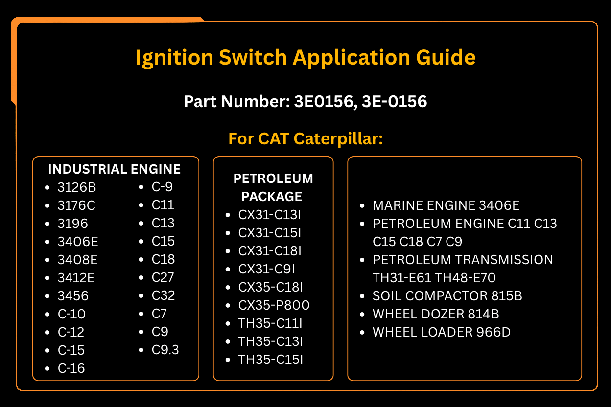 Ignition Switch 3E0156 3E-0156 Fits for CAT Caterpillar Dozer 814B Loader 966D Excavator 200B - Fab Heavy Parts