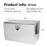 30 Inch Aluminum Stripes Plated Tool Box Pick Up Truck Bed RV Trailer Toolbox Waterproof Square Storage Organizer with Lock and Keys 30"×17"×18"
