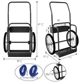 Large Dual Oxygen Tank Cart Dolly with Double Cylinder 20" Pneumatic Wheels Two Fastening Belts - Black - Fab Heavy Parts