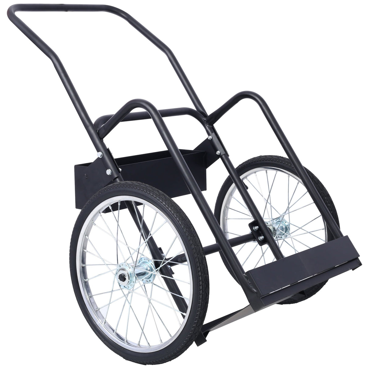 Large Dual Oxygen Tank Cart Dolly with Double Cylinder 20" Pneumatic Wheels Two Fastening Belts - Black - Fab Heavy Parts