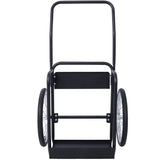Large Dual Oxygen Tank Cart Dolly with Double Cylinder 20" Pneumatic Wheels Two Fastening Belts - Black - Fab Heavy Parts