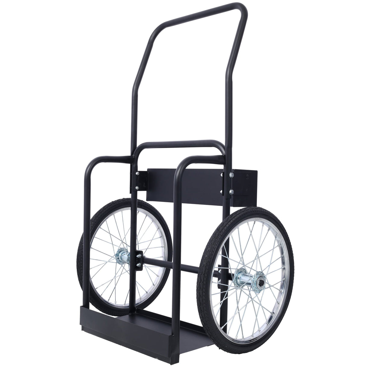 Large Dual Oxygen Tank Cart Dolly with Double Cylinder 20" Pneumatic Wheels Two Fastening Belts - Black - Fab Heavy Parts