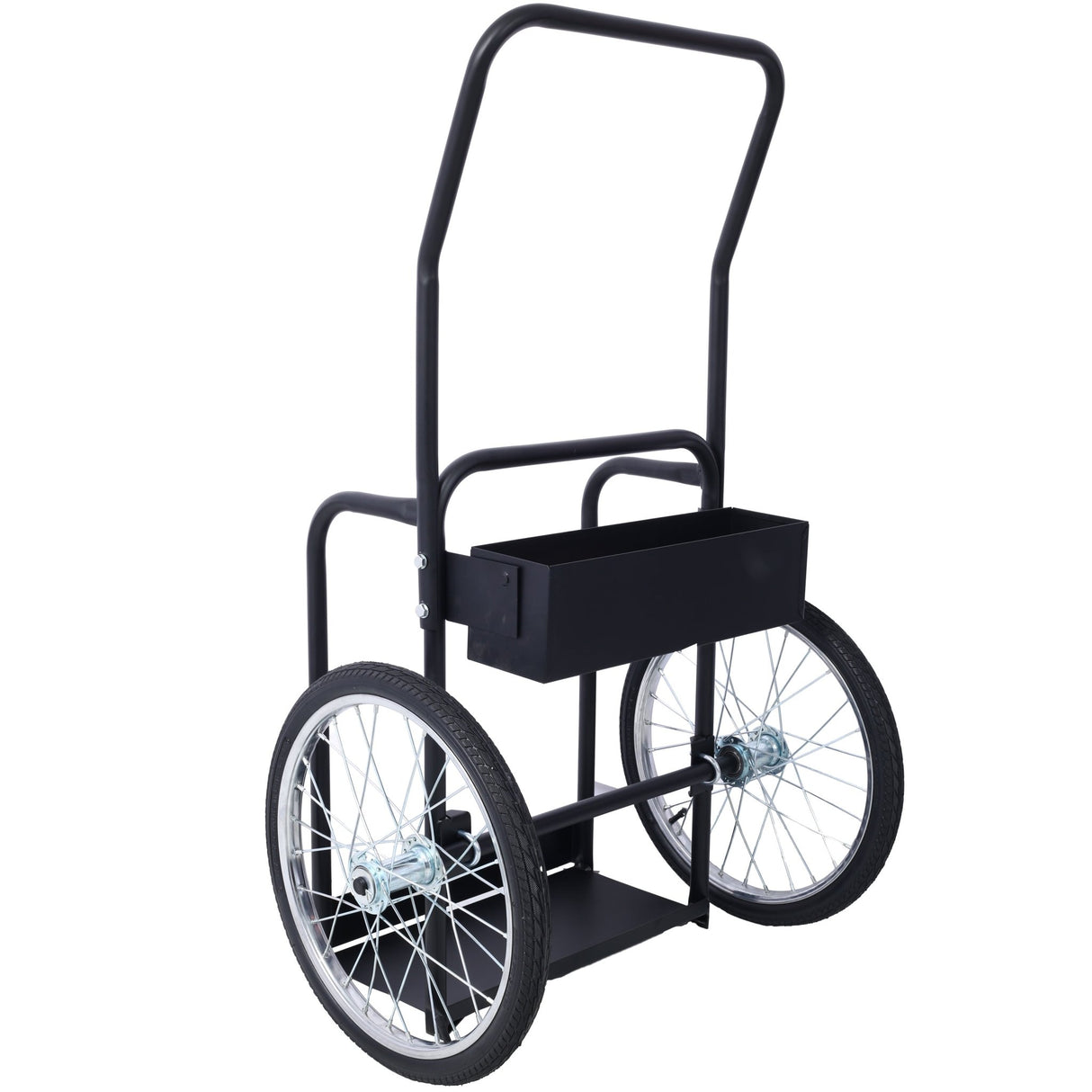 Large Dual Oxygen Tank Cart Dolly with Double Cylinder 20" Pneumatic Wheels Two Fastening Belts - Black - Fab Heavy Parts